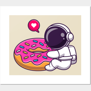 Cute Astronaut Hug Doughnut Cartoon Posters and Art